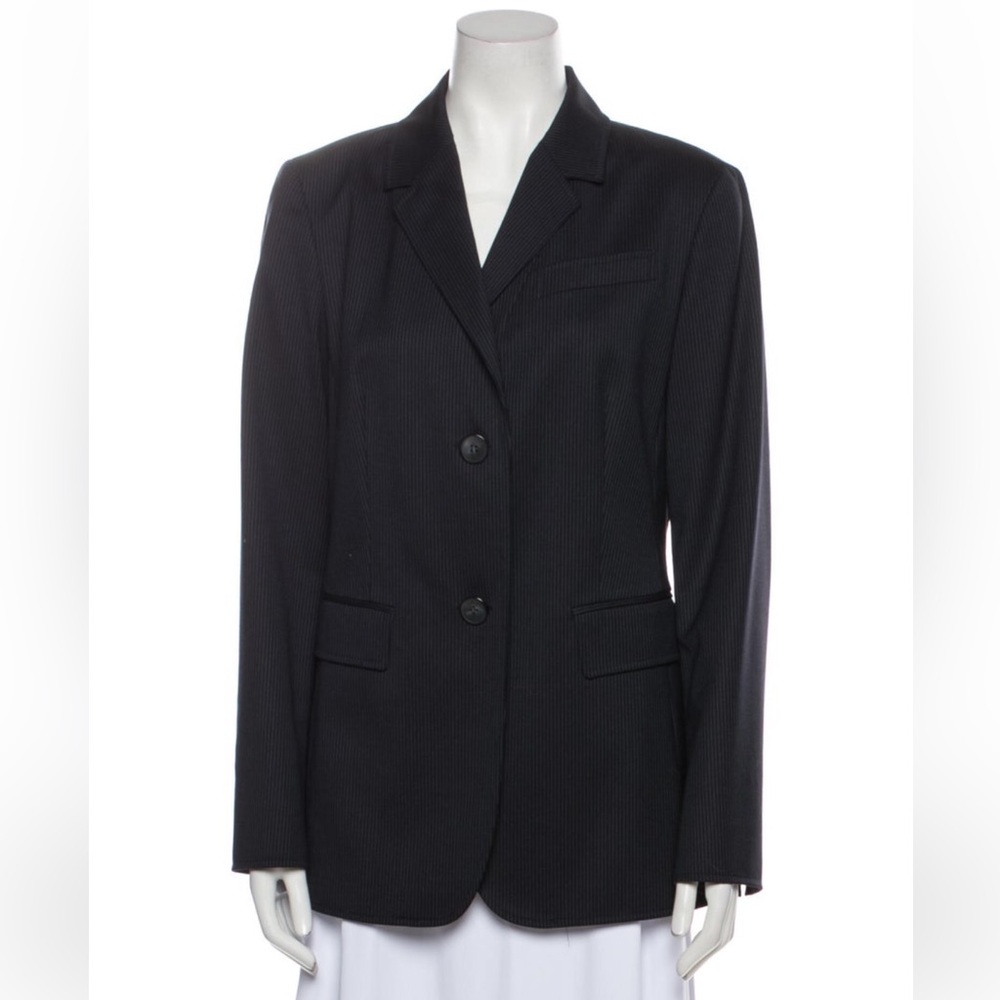 LAFAYETTE 148 Oversized Boyfriend Virgin Wool Navy Striped Blazer